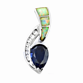 Art Lover For Health Handcrafted Zirconia Inlay Iolite Gemstone Silver Pendant - Unique Jewelry