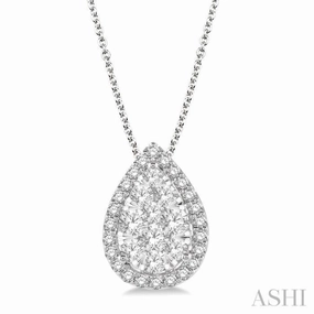 Seasonal Mood 3/4 Ctw Pear Shape Lovebright Round Cut Diamond Pendant With Chain in 14K White Gold