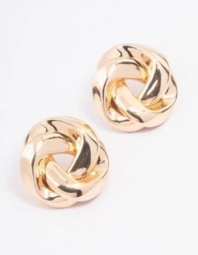 Gold Twisted Rope Circle Stud Earrings Lustrous Accent Bold Style