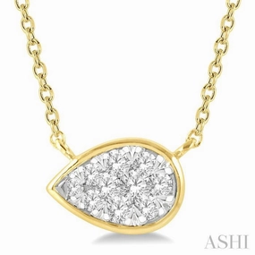 Classic Lady 1/6 Ctw Pear Shape Lovebright Diamond Pendant With Chain in 14K Yellow and White Gold