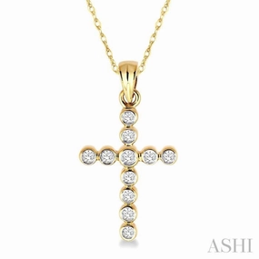 1/4 Ctw Round Cut Diamond Cross Pendant in 14K Yellow Gold with Chain Minimalist Adornment