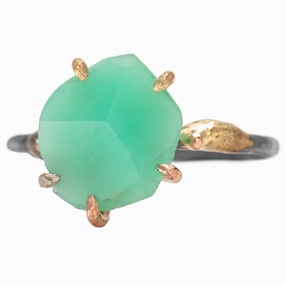 Quick Layer Night Accent Chrysoprase Small Stone Ring - 18k/14k Gold    Oxidized Sterling Silver