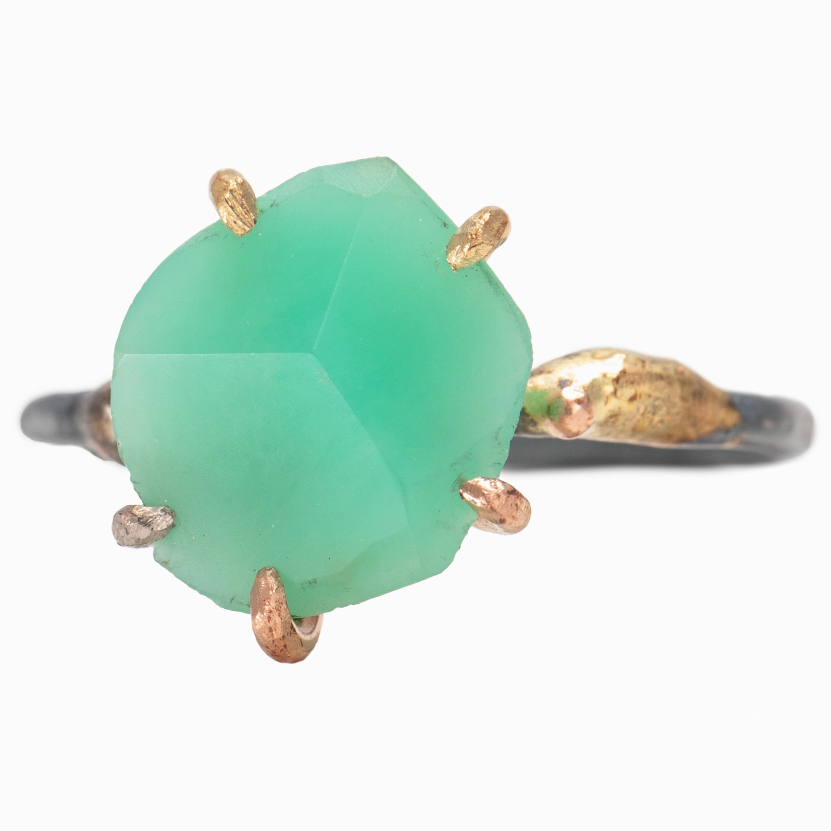 Quick Layer Night Accent Chrysoprase Small Stone Ring - 18k/14k Gold    Oxidized Sterling Silver