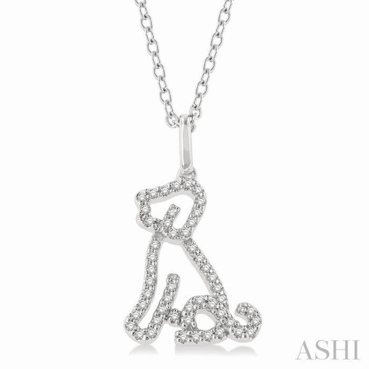 1/6 Ctw Petite Sitting Dog Round Cut Diamond Fashion Pendant With Chain in 10K White Gold Aesthetic Adornment Wedding Item