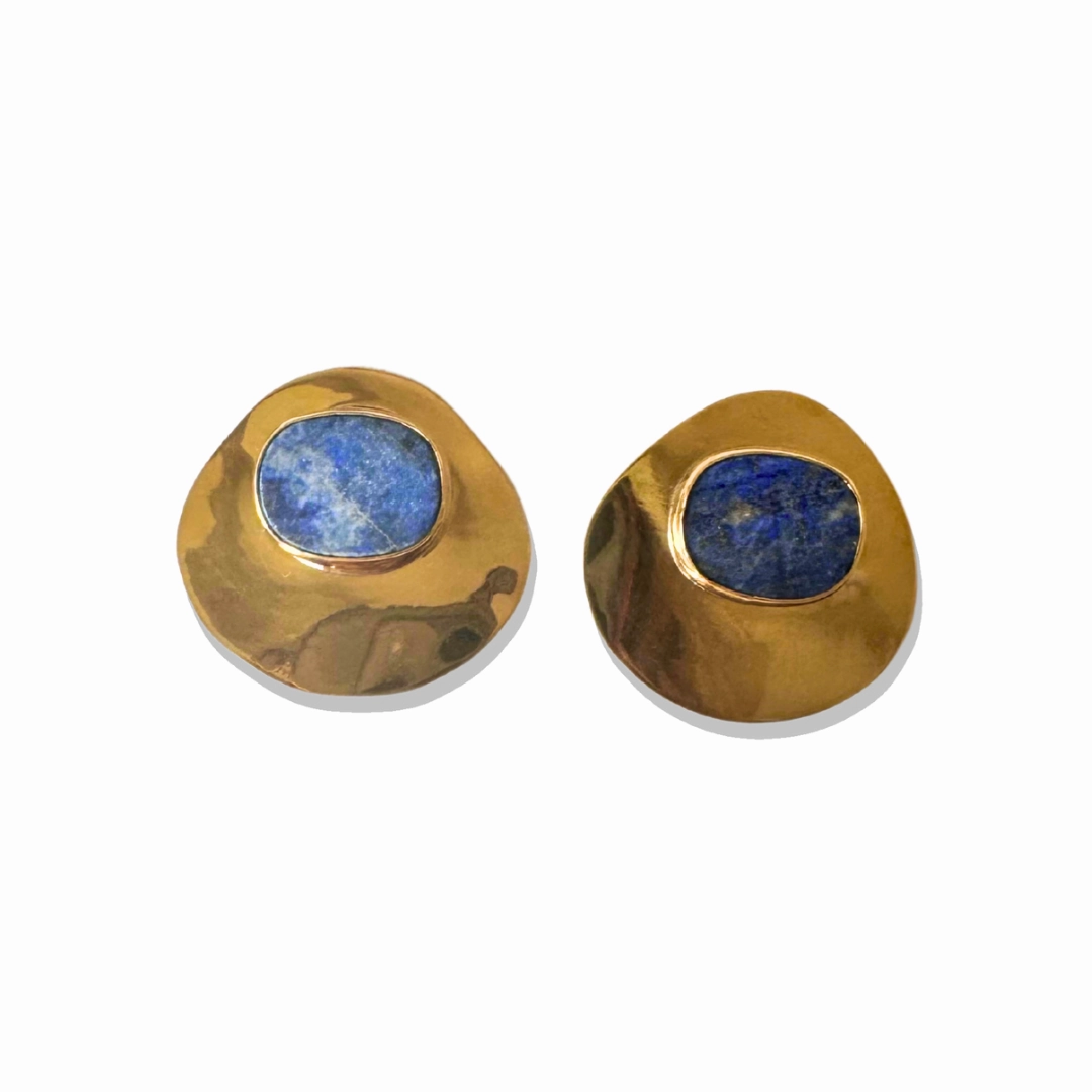 Sparkling Accessory Large Adornment Geometric Lapis Earrings |  Round Blue Statement Jewelry