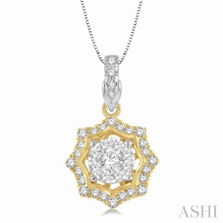 Wedding Gift 1/4 Ctw Star Lattice Lovebright Round Cut Diamond Pendant With Chain in 14K White and Yellow Gold