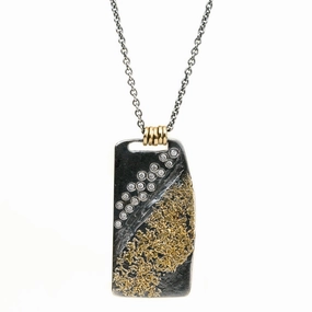 Contemporary Accent Boulder Diamond Necklace - 22k/18k Gold, Oxidized Silver   Reclaimed Diamonds