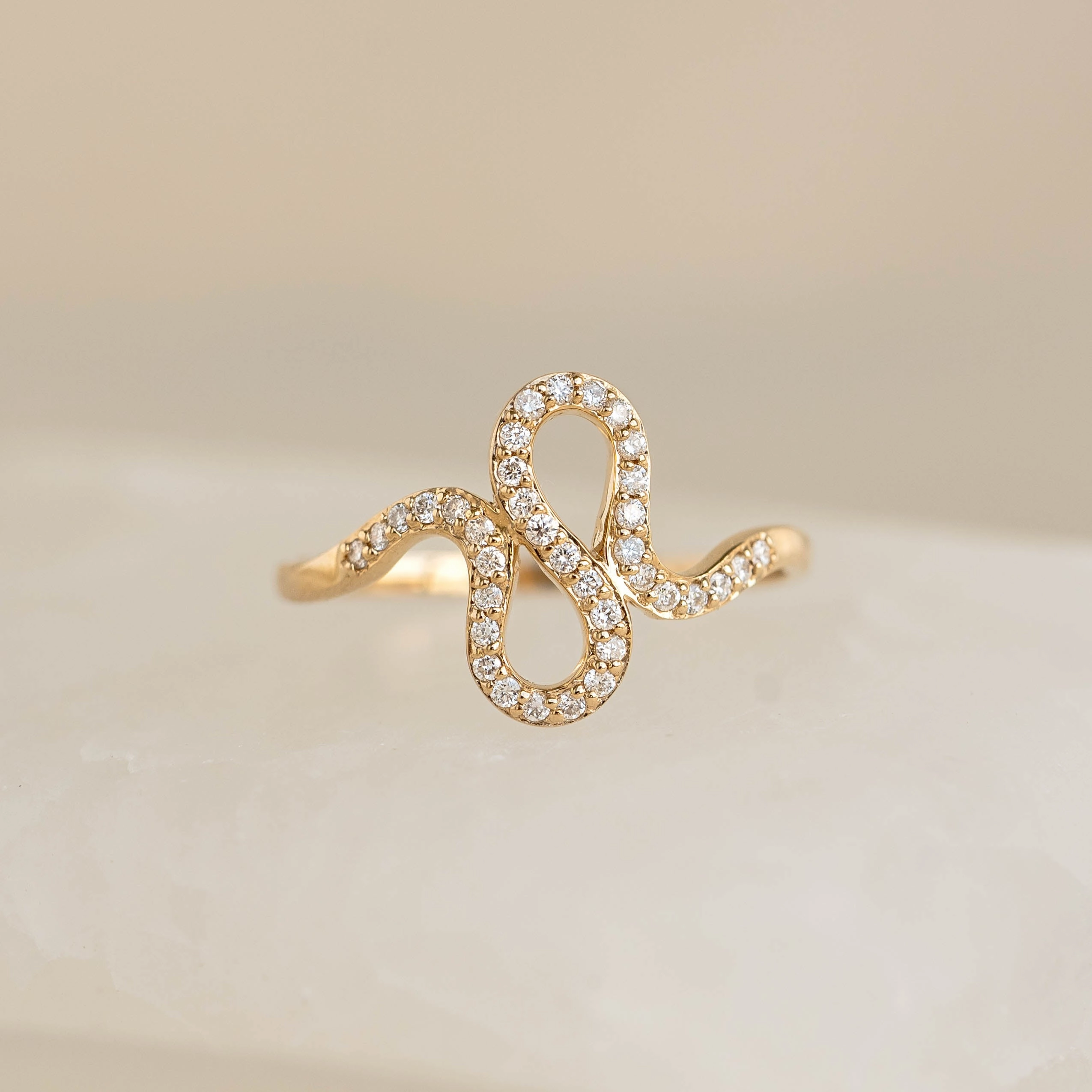 Unique Gift All Around Diamond Squiggle Ring 14k Gold