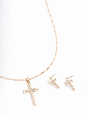 Daywear Fit Gold Diamante Cross Jewellery Set