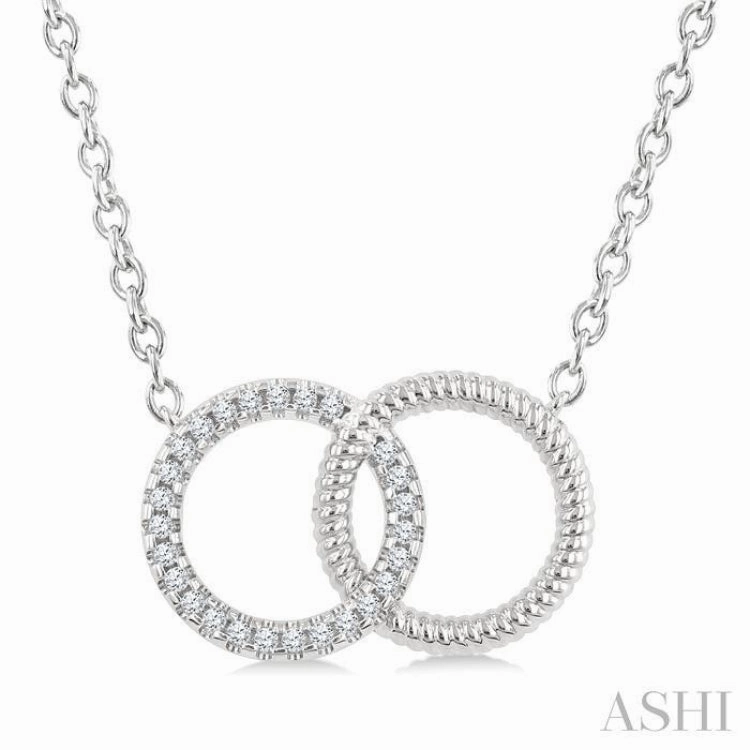 Wedding Moment 1/10 Ctw Single Cut Diamond Interlocked Circle Fashion Petite Pendant With Chain in 10K White Gold