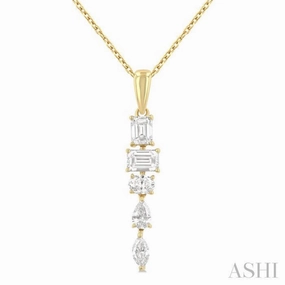 Distinctive Design 7/8 Ctw Mixed Diamond Cut Dangle Fashion Pendant With Chain in 14K Yellow Gold