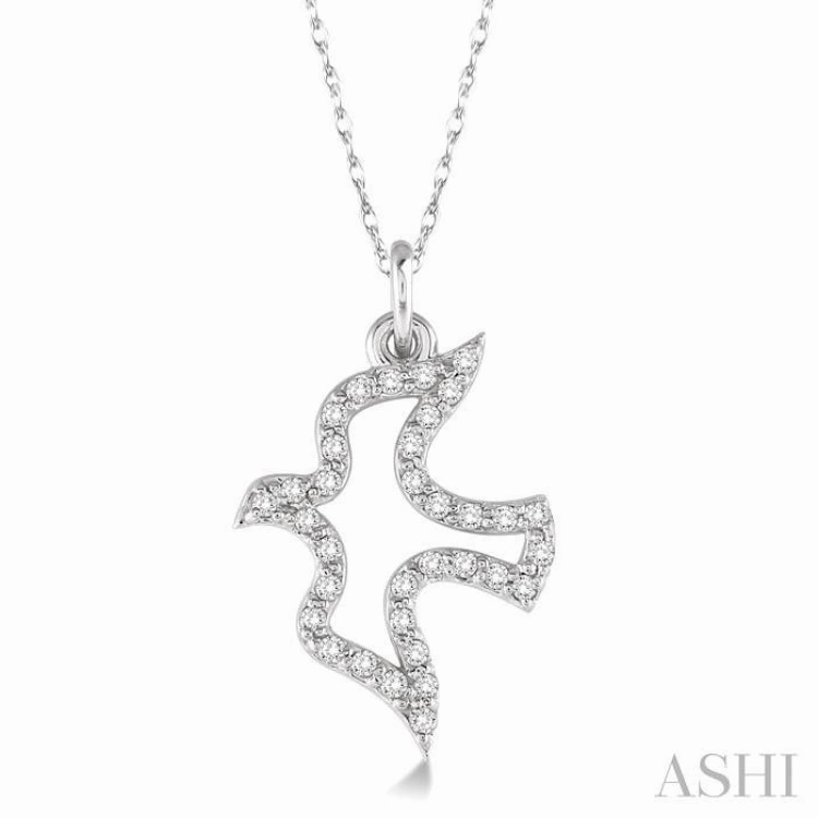 1/6 Ctw Single Cut Diamond Dove Petite Pendant in 14K White Gold with Chain Stunning Accessory