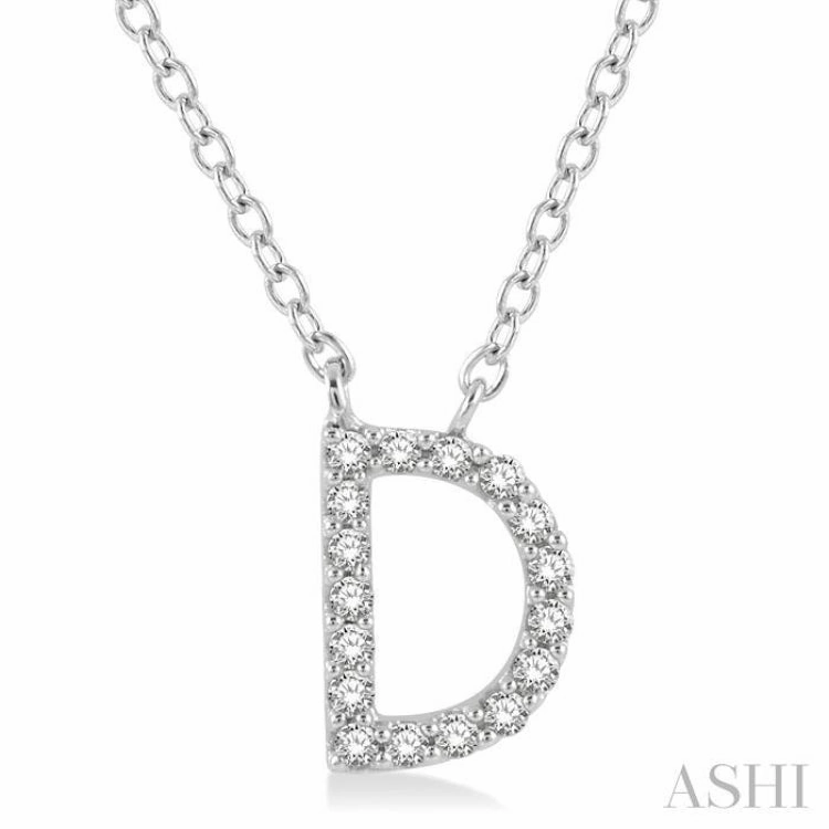 1/20 Ctw Initial 'D' Round Cut Diamond Pendant With Chain in 10K White Gold Adventure Style