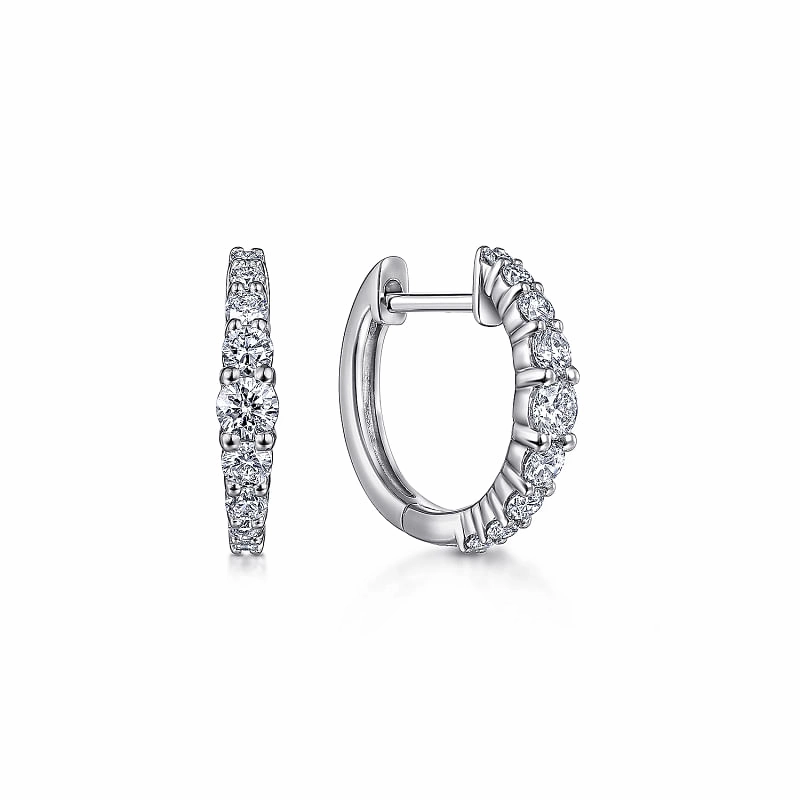 14K White Gold 13mm Classic Diamond Huggie Earrings Formal Adornment Minimalist Must-Have