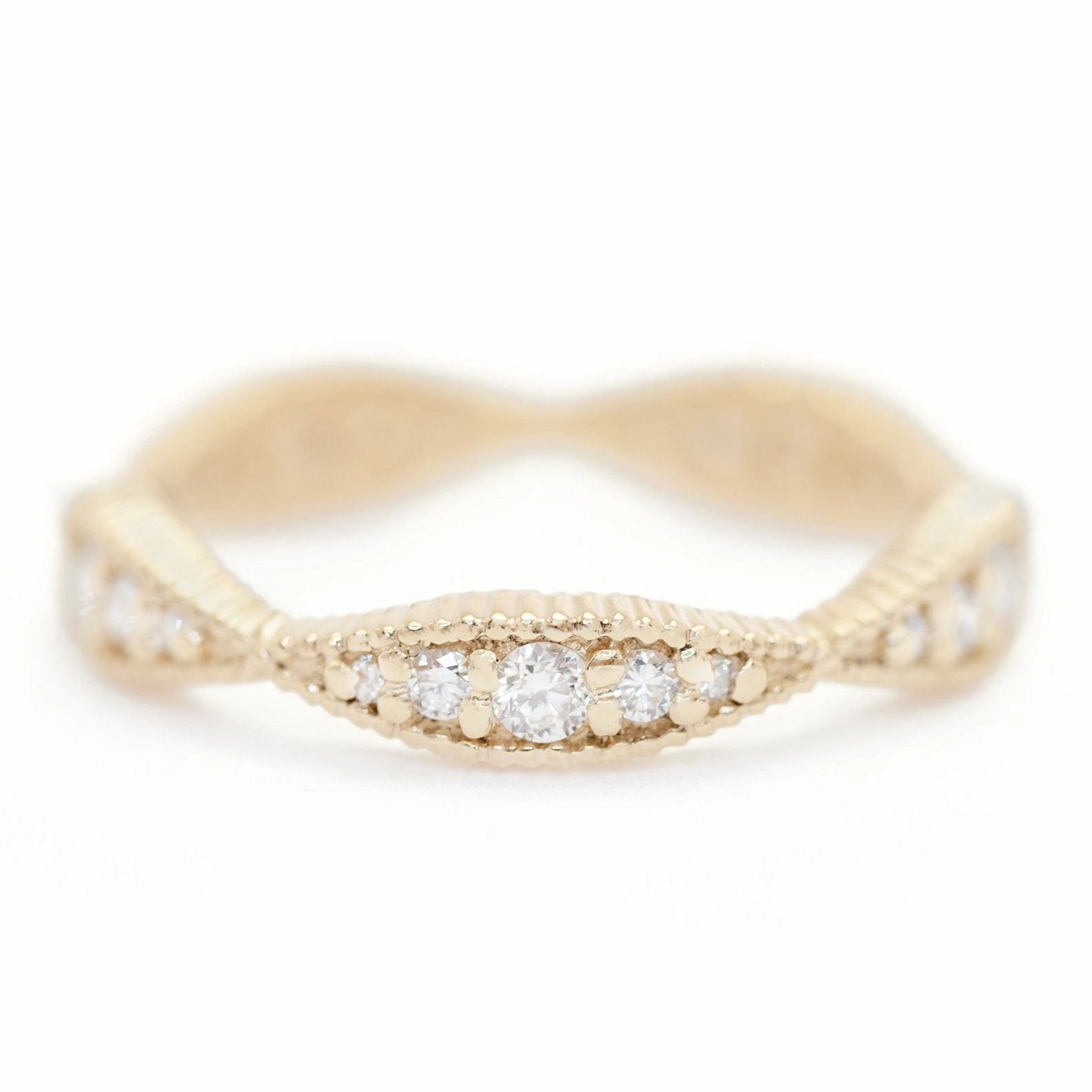 Gift Ready Ribbed Nestle Eternity Band - l8k Yellow Gold   Diamonds (.35 ctw)