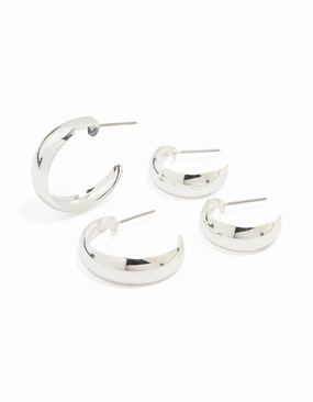 Fashion Touch Silver Teardrop & Round Hoop Earrings 2-Pack