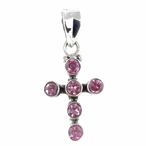 daily pick Romantic Pink Cubic Zirconia Cross Silver Pendant - Pink CZ Cross Pendant
