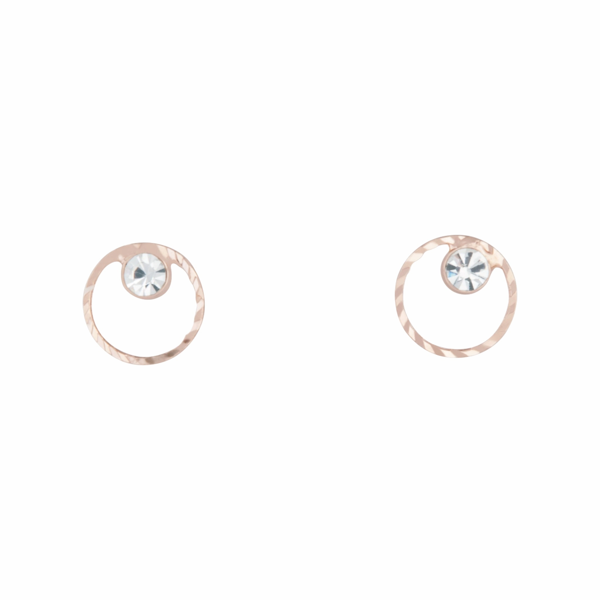Rose Gold Circle Geo Diamante Stud Earrings Fashionable Touch Glow Ready