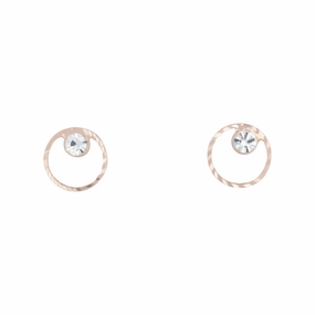 Rose Gold Circle Geo Diamante Stud Earrings Fashionable Touch Glow Ready