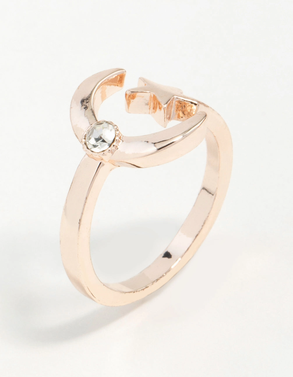 Rose Gold Open Moon Star Ring Exclusive Craft Dazzling Look