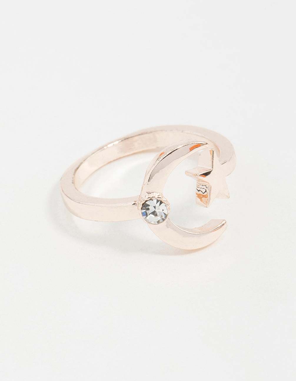 Natural Elements Rose Gold Open Moon Star Ring