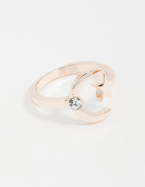 Natural Elements Rose Gold Open Moon Star Ring