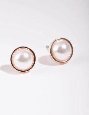 Rose Gold Pearl Casting Stud Earrings Vibrant Shine Look