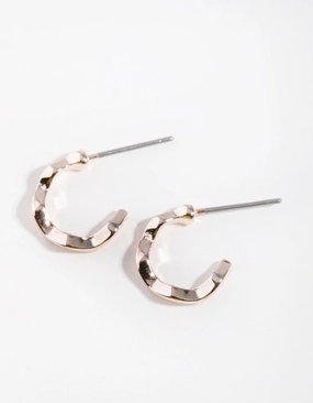 Rose Gold Squiggle Mini Hoop Earrings Cool Touch