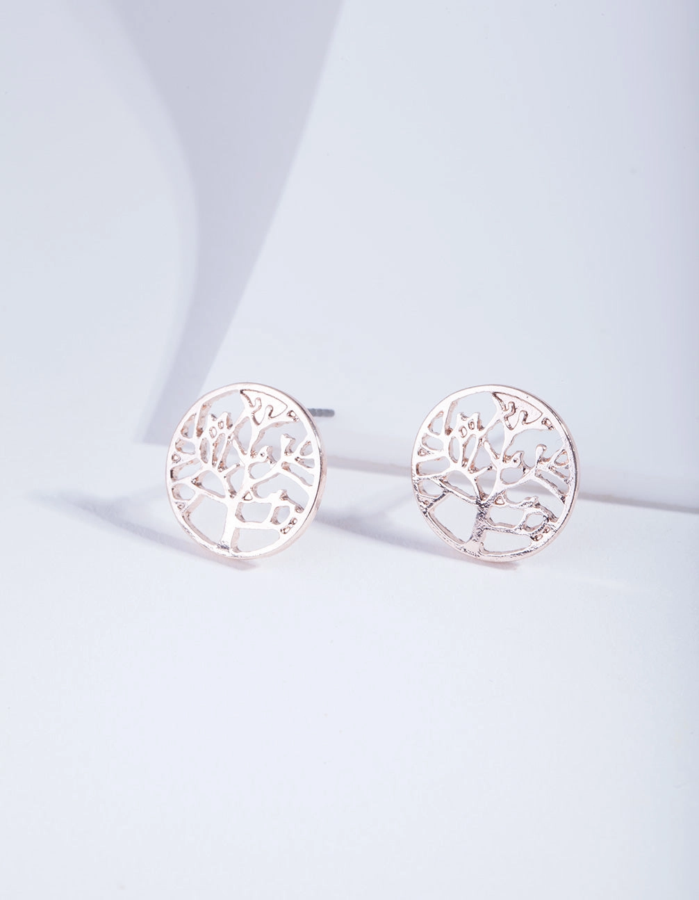 Rose Gold Tree Of Life Stud Earrings Layered Spark