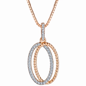 Rose-Tone Sterling Silver Cubic Zirconia Dual Oval Rope Pendant Splendid Style Modern Event
