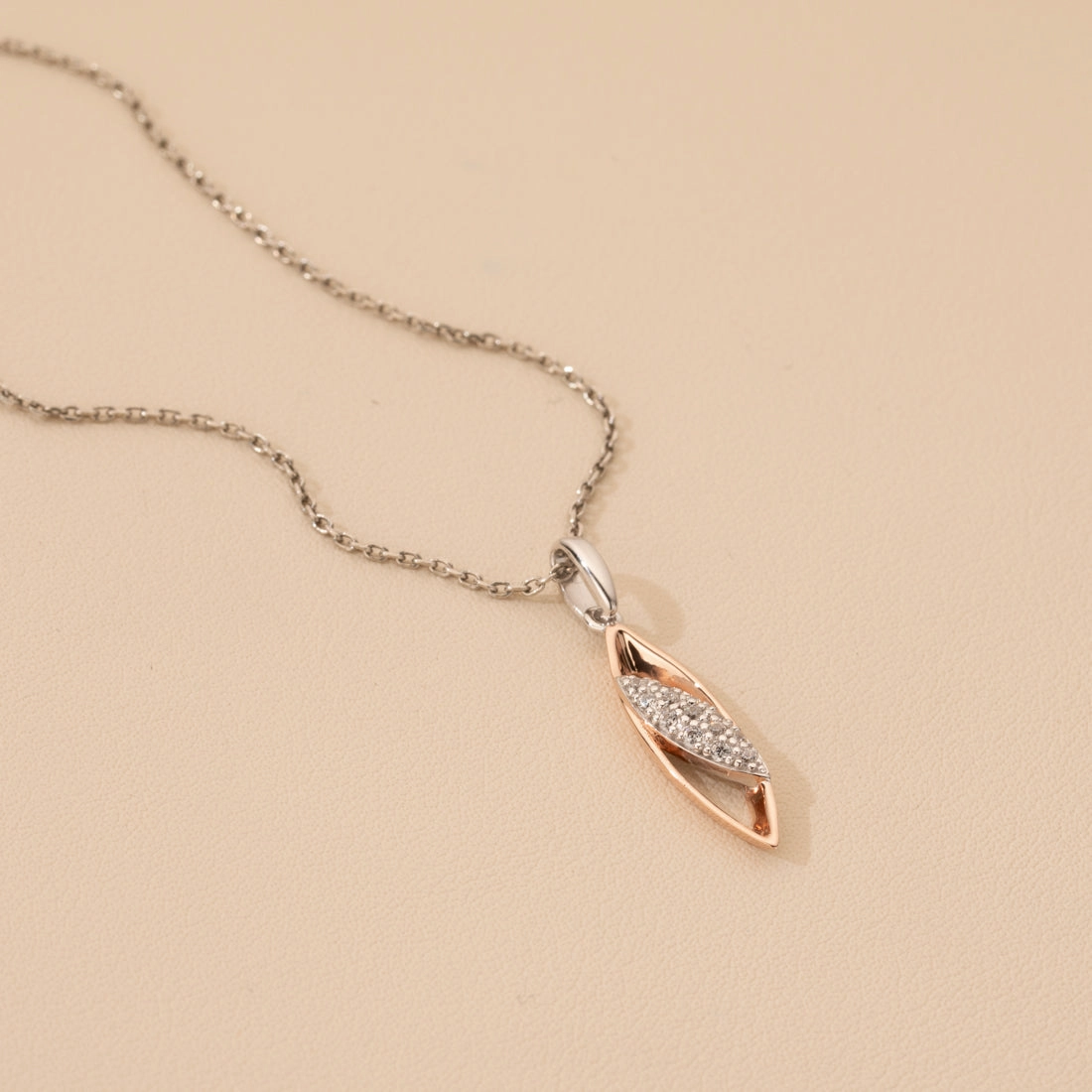 Rose-Tone Sterling Silver Dainty Open Marquise Pendant Personal Event Jewelry Special Present