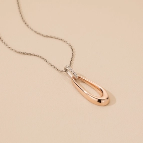 Rose-Tone Sterling Silver Organic Open Teardrop Pendant Dainty Piece Indicating Jewelry