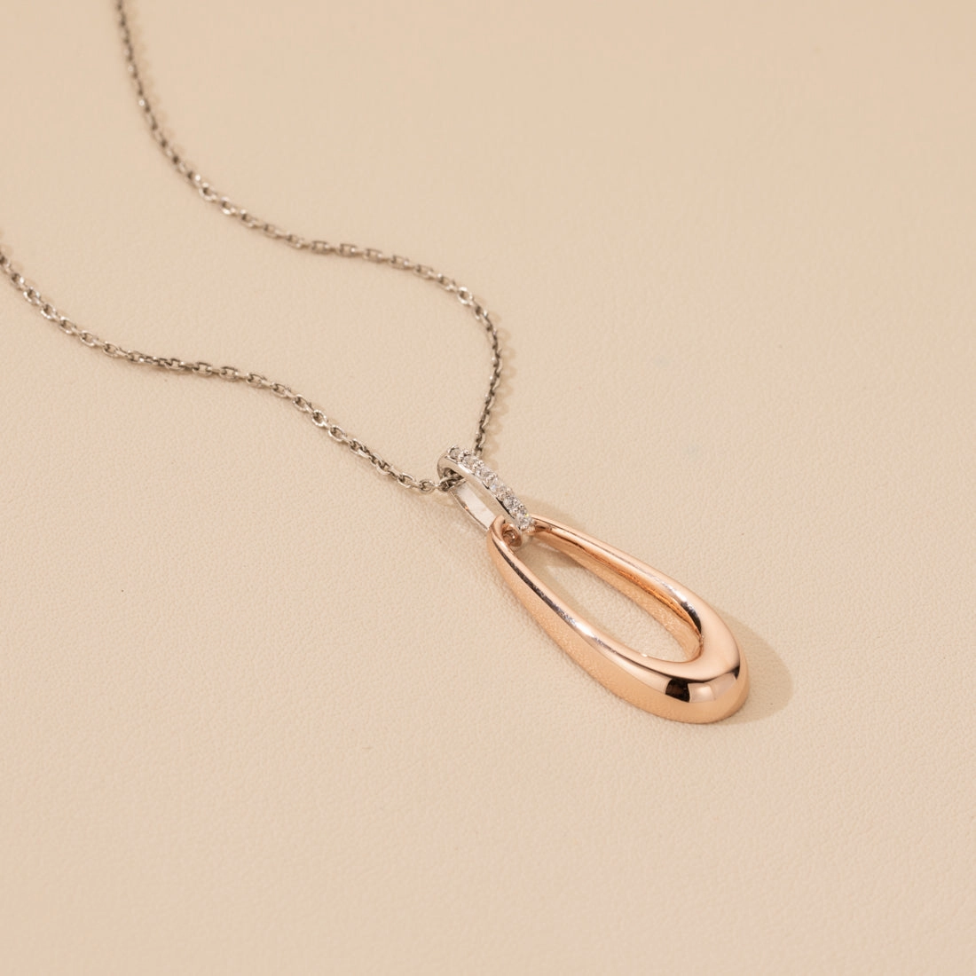Rose-Tone Sterling Silver Organic Open Teardrop Pendant Dainty Piece Indicating Jewelry