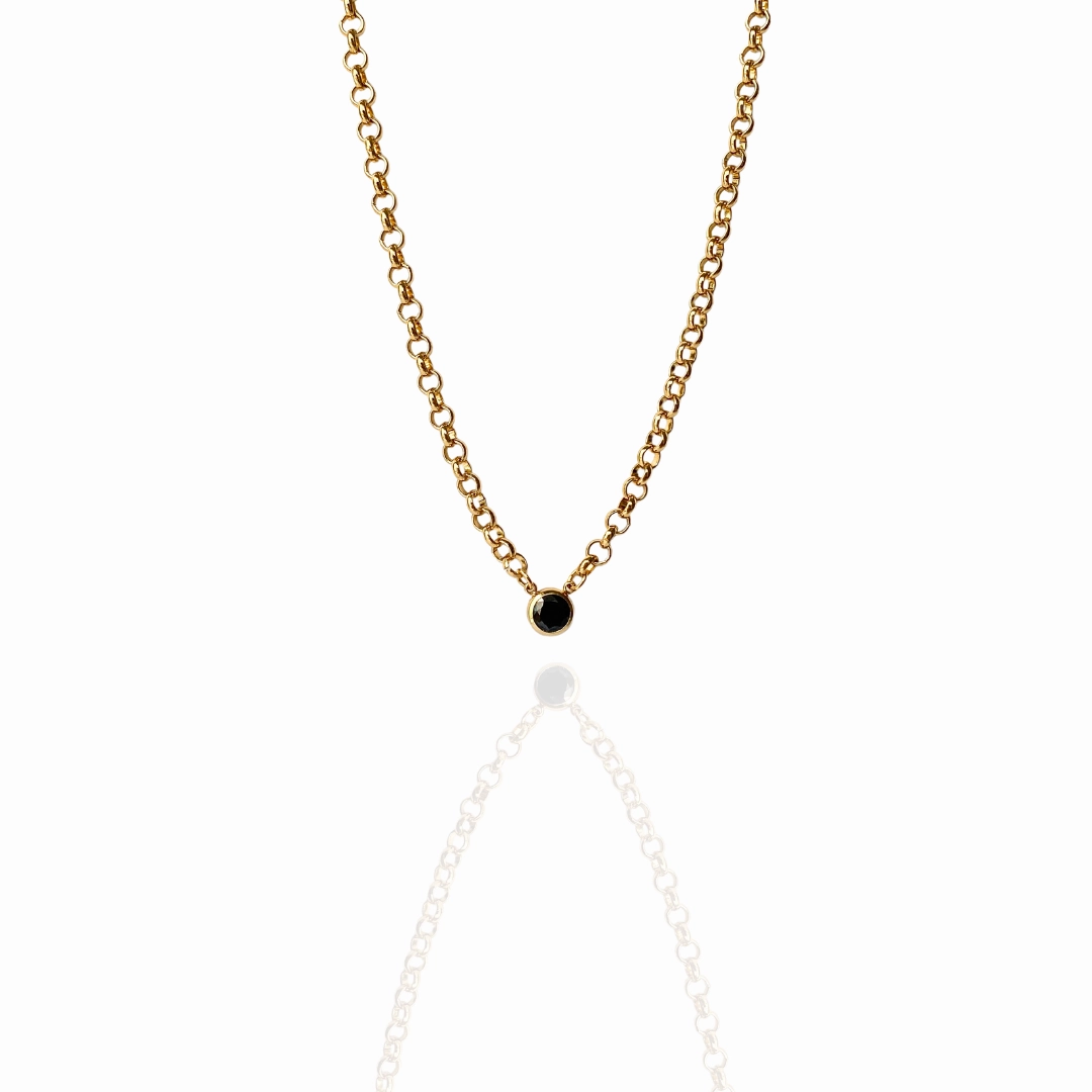 Eternal Piece Round Black Solitaire Necklace | Onyx Pendant in Gold