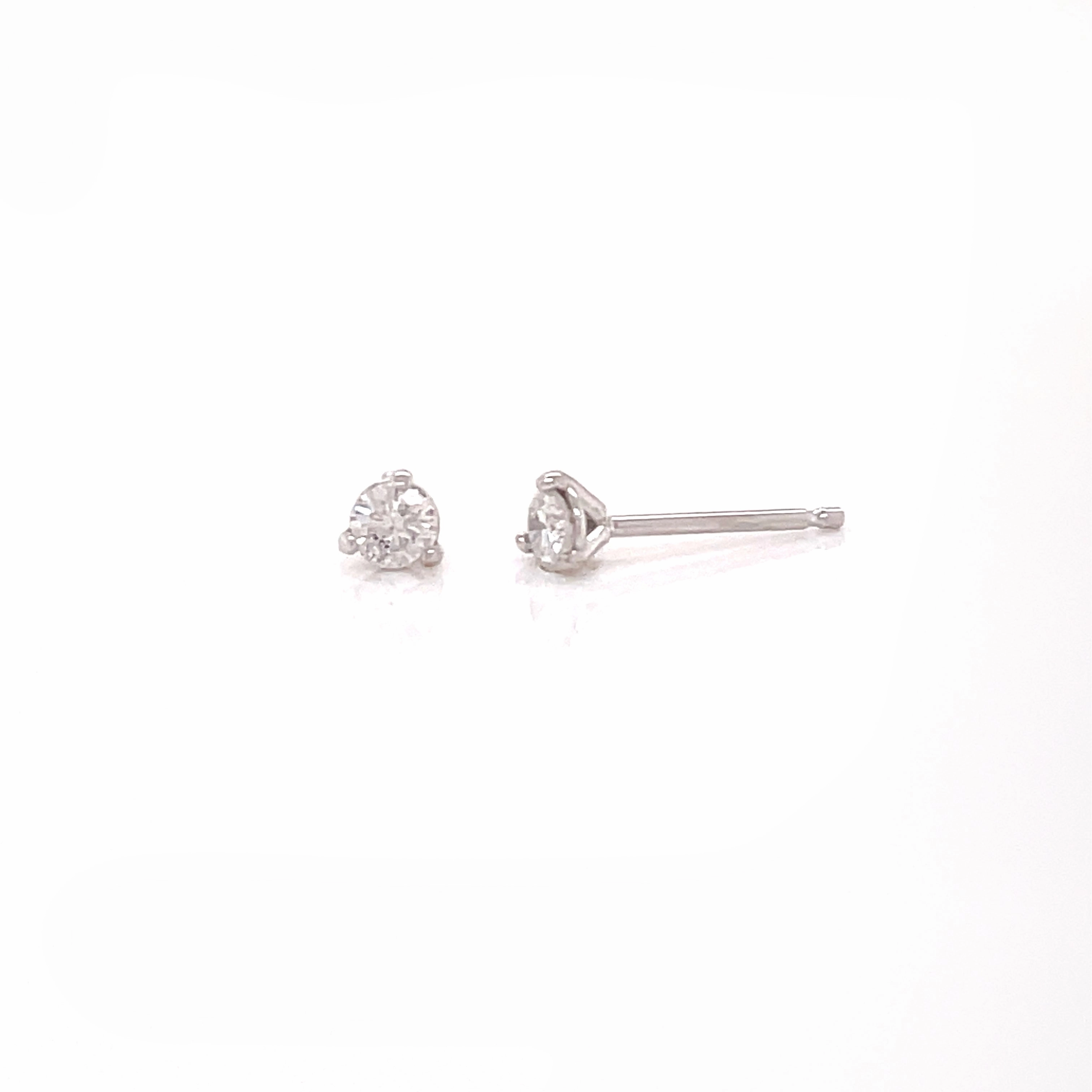 Sparkling Detail Round Diamonds in Three Prong Martini Earrings, 0.1cttw
