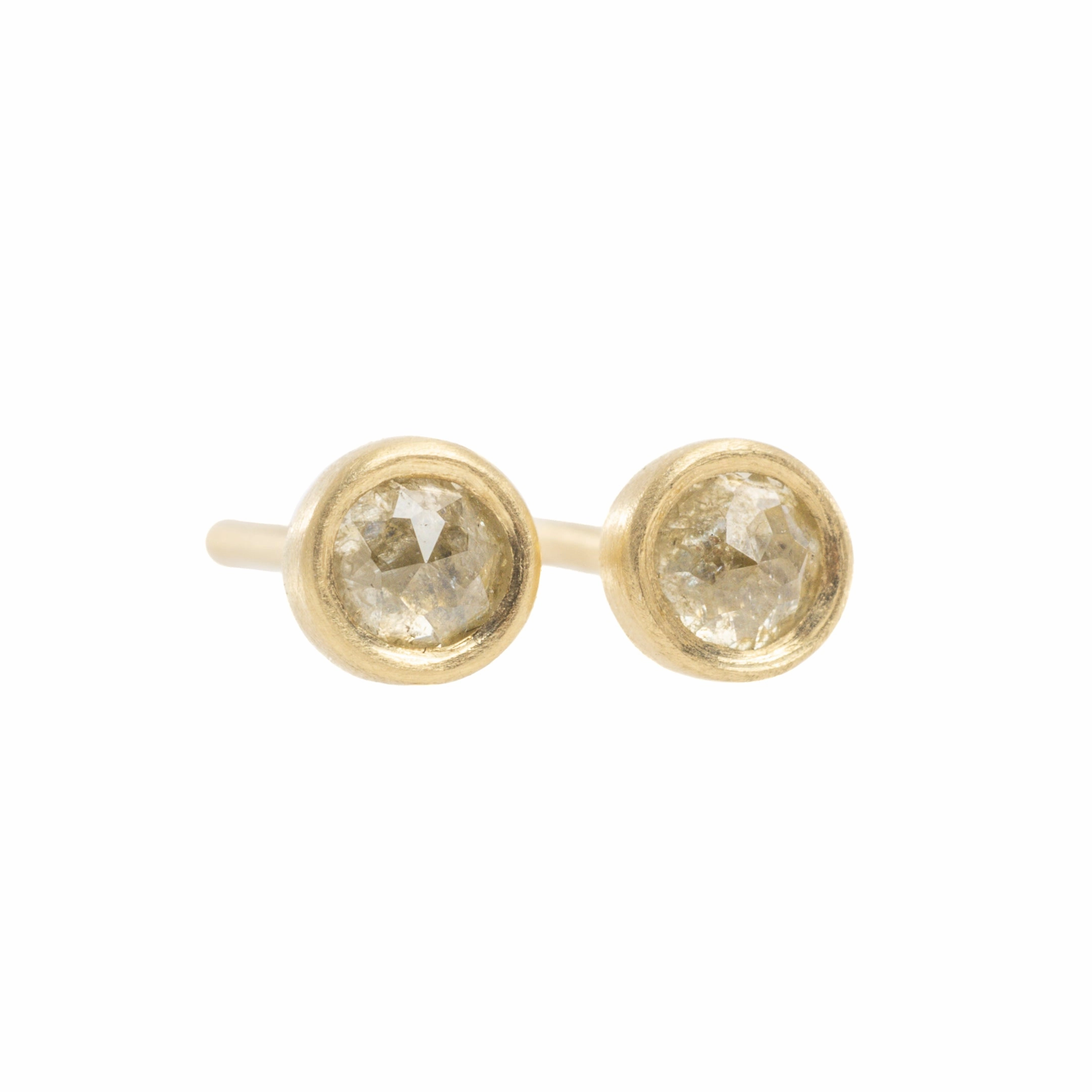 Round Rose Cut Diamond Studs - 18ky   Diamonds Shiny Touch