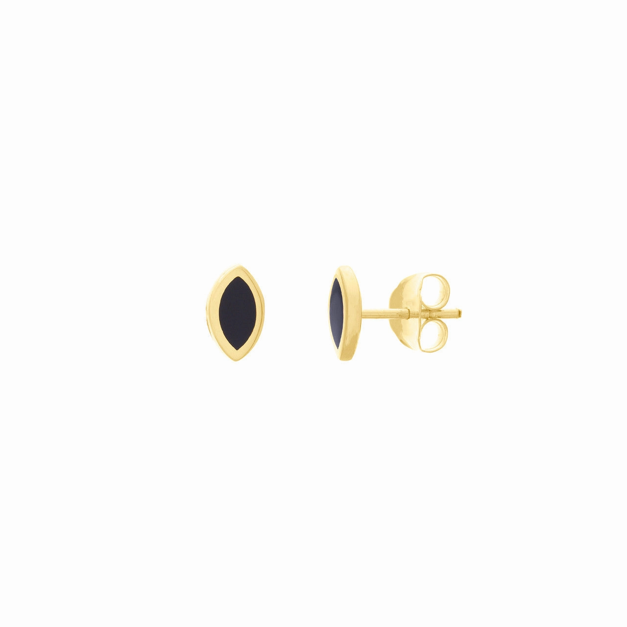 Iridescent Accent High-Quality Accessory 14k Yellow Gold Black Enamel Marquise Stud Earrings