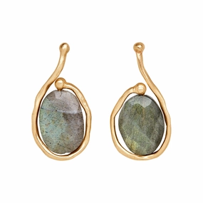 Artful Detail Stylish Edge Saturn Labradorite Bronze Earring - Labradorite   Bronze