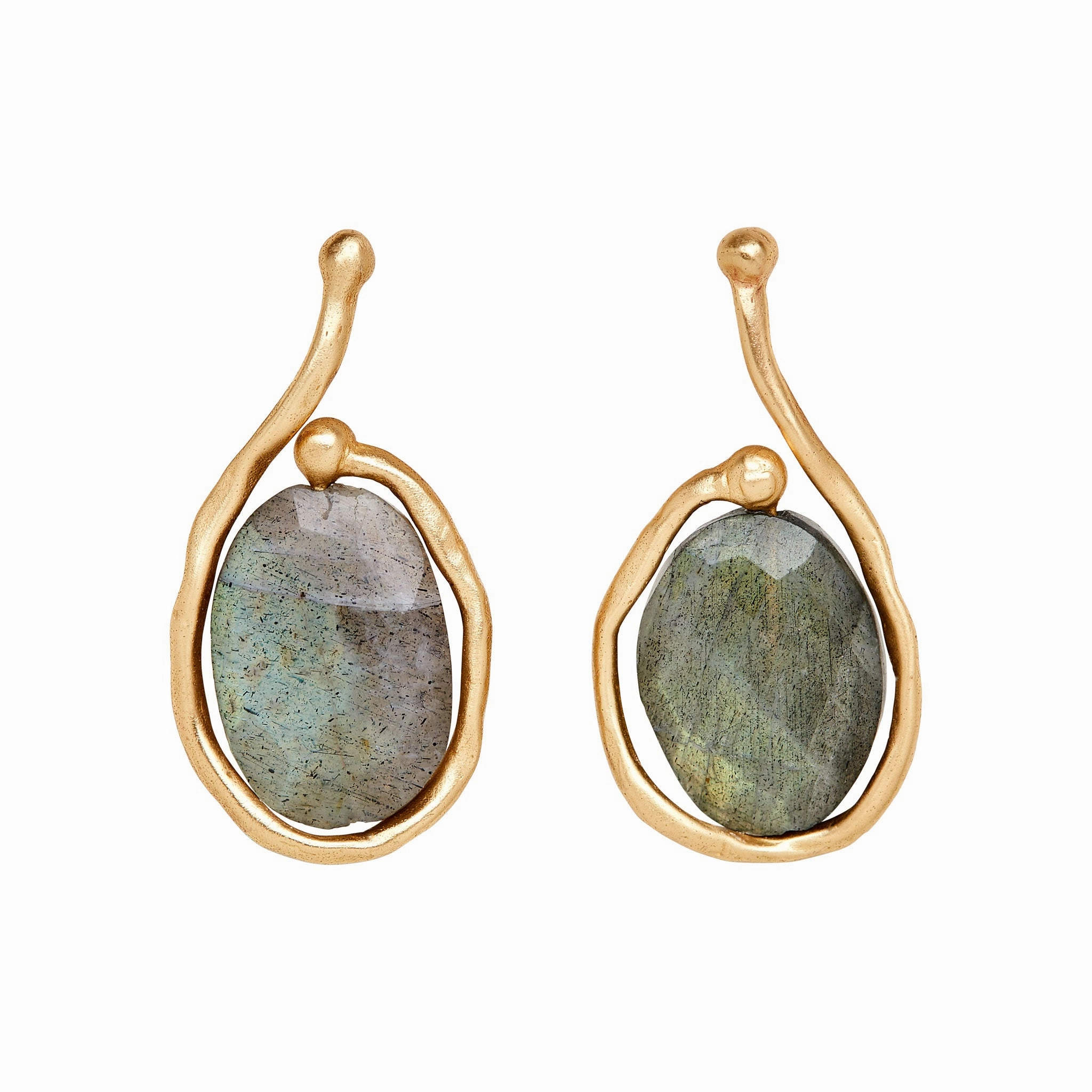 Artful Detail Stylish Edge Saturn Labradorite Bronze Earring - Labradorite   Bronze