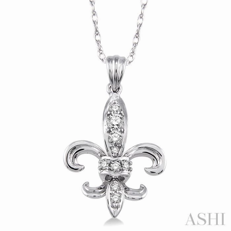 1/6 Ctw Round Cut Diamond Fleur De Lis Pendant in 14K White Gold with Chain Pretty Gift
