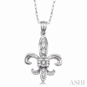 1/6 Ctw Round Cut Diamond Fleur De Lis Pendant in 14K White Gold with Chain Pretty Gift