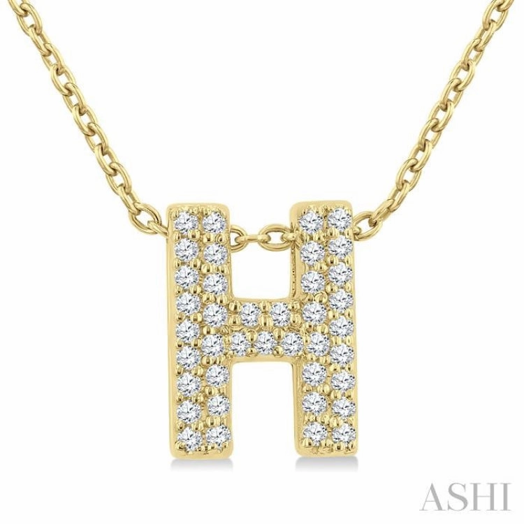1/8 Ctw Bubble Accent Initial 'H' Round Cut Diamond Fashion Pendant With Chain in 10K Yellow Gold Winter Day