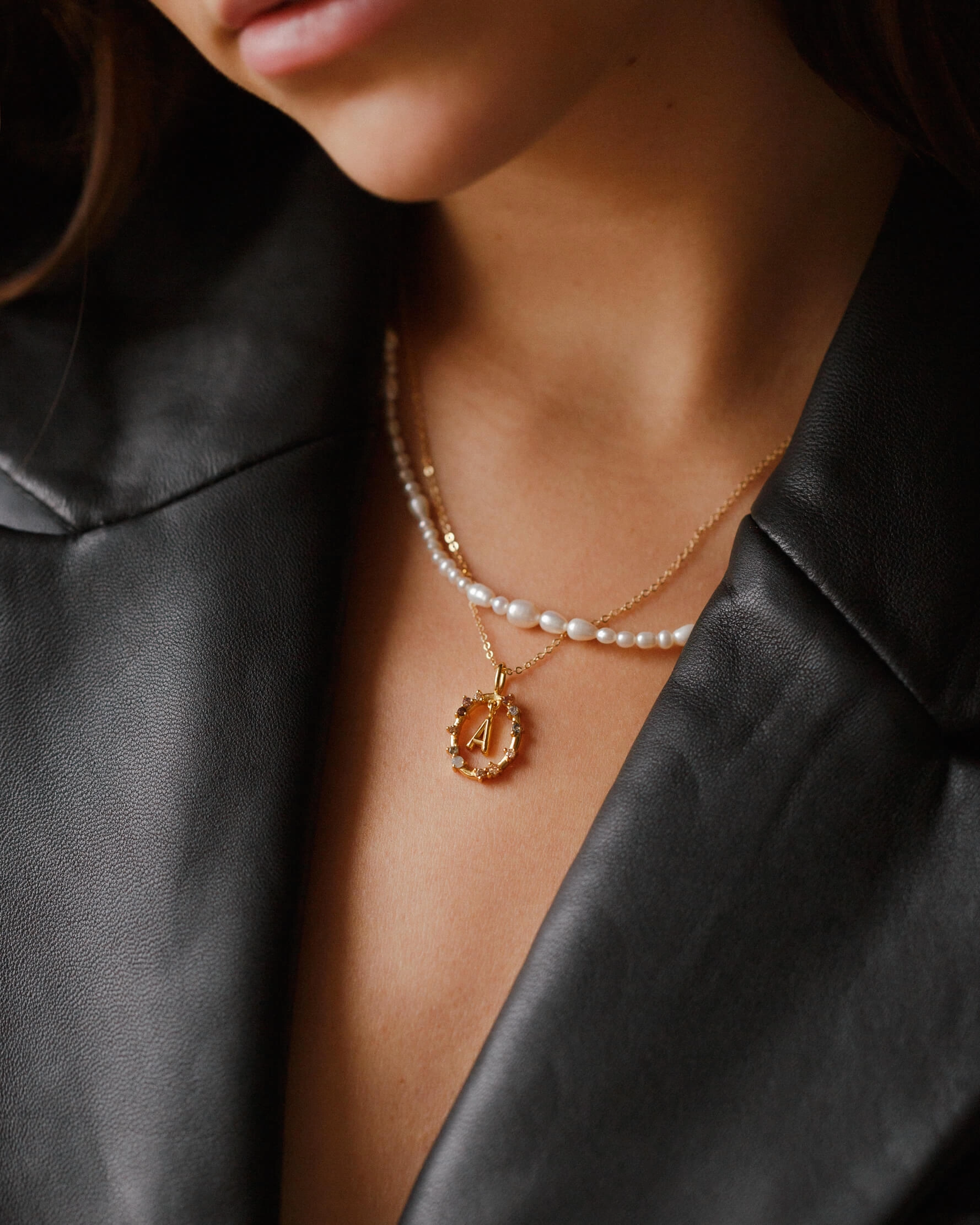 Vintage Ornament Gemstone Initial Pendant