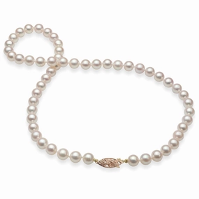 18-19" Akoya White Pearl Strand with Two Tone Gold Clasp - 7-8mm Special Occasion Lightweight Piece