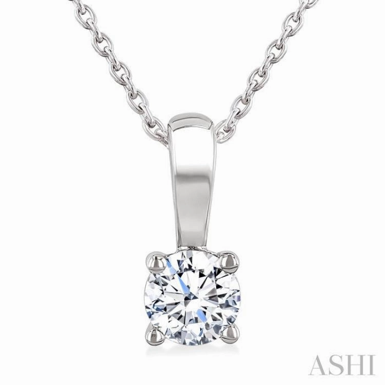 Presenting Adornment 1/2 Ctw Prong Set Round Cut Diamond Solitaire Pendant With Chain in 14K White Gold