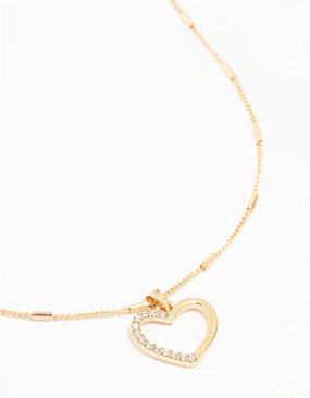 Dressy look Casual Charm Gold Tab Diamante Open Heart Necklace