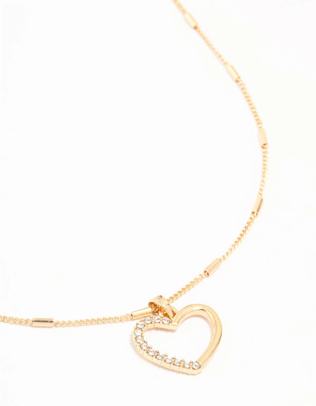 Dressy look Casual Charm Gold Tab Diamante Open Heart Necklace