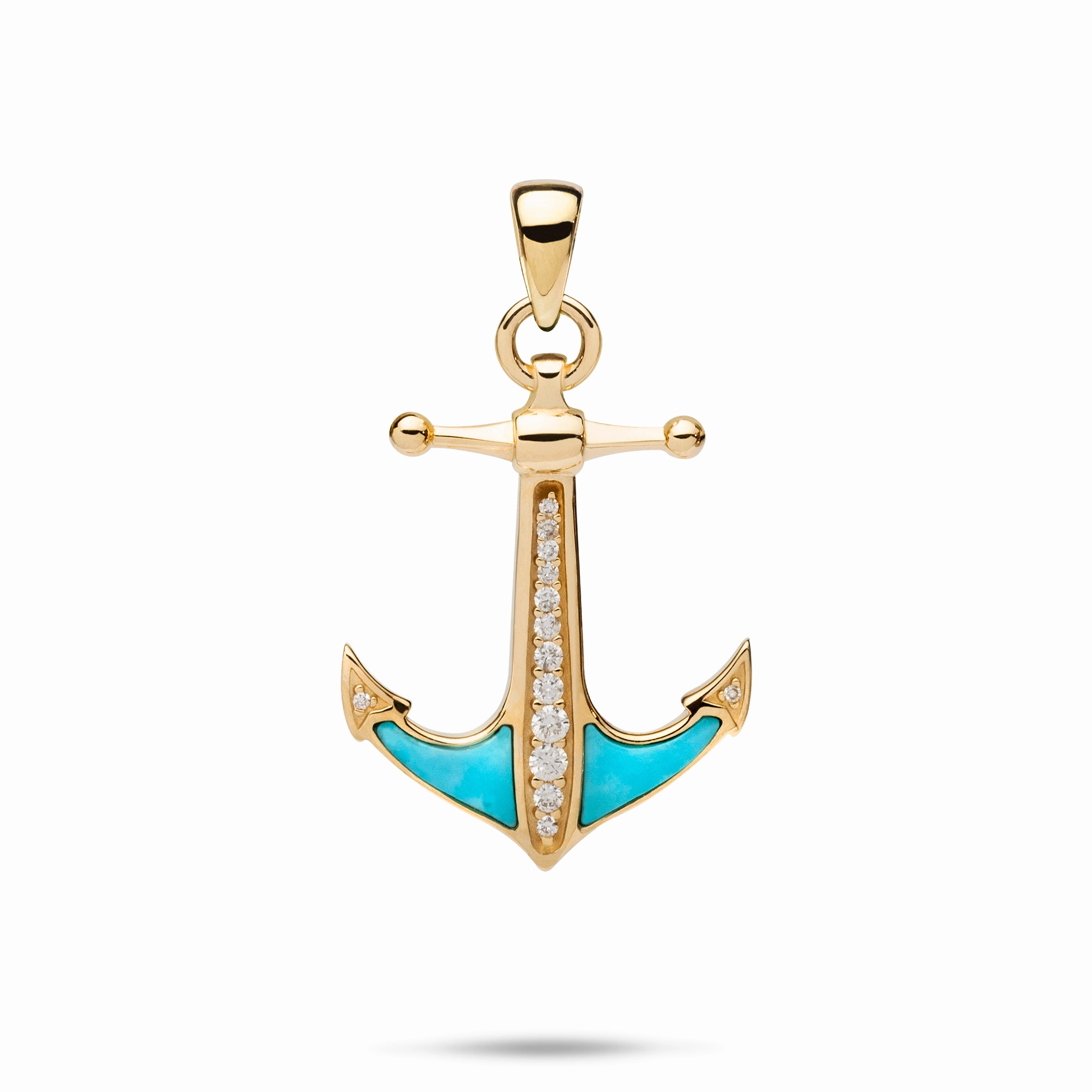 Sealife Anchor Turquoise Pendant in Gold with Diamonds - 28mm Corporate Adornment