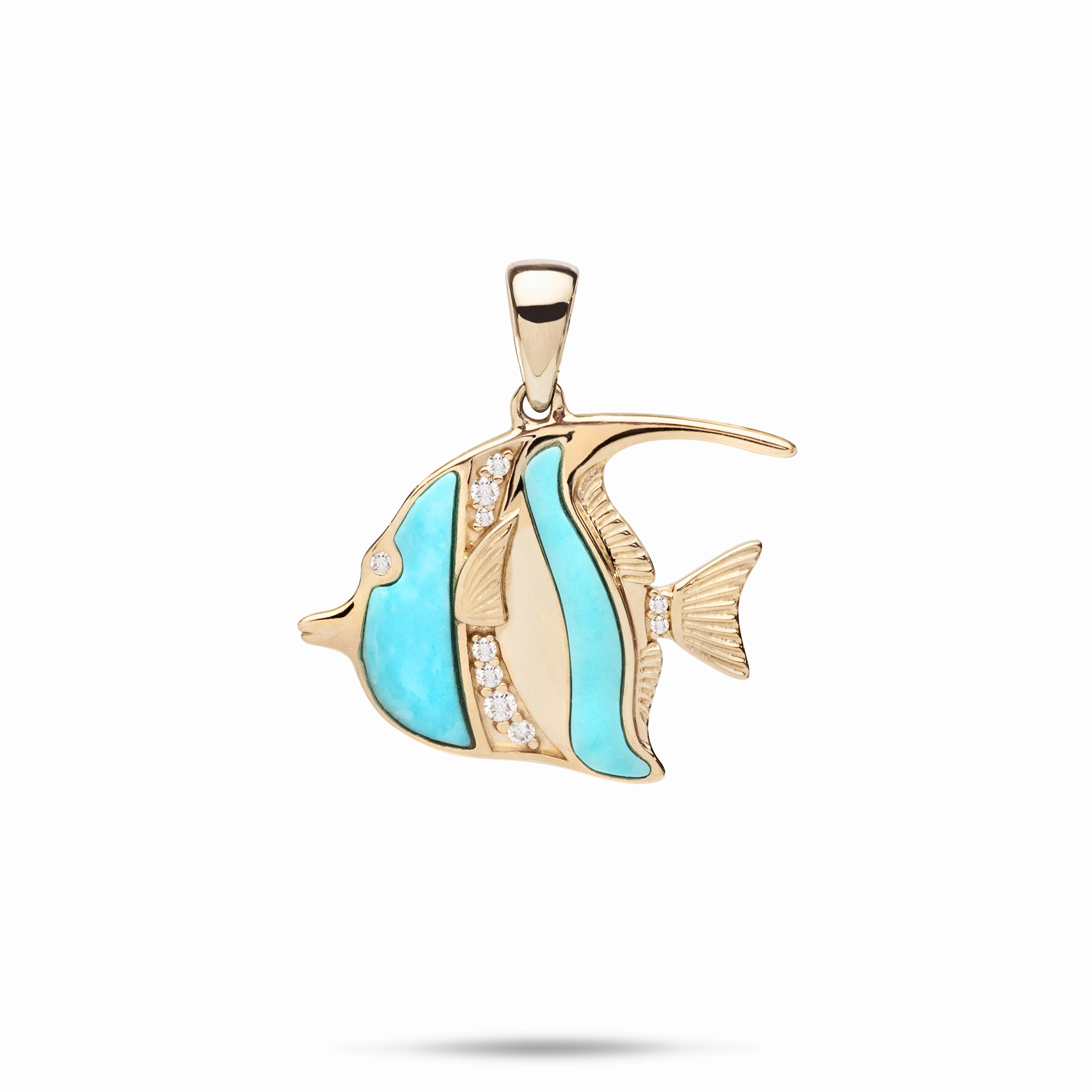 Artistic Accessory Sealife Angelfish Turquoise Pendant in Gold with Diamonds - 23mm