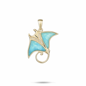 Lovely Present Sealife Manta Ray Turquoise Pendant in Gold with Diamonds - 21mm